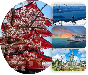 Templo no Japão com cerejeiras representando experiências de viagem internacionais da Saltur